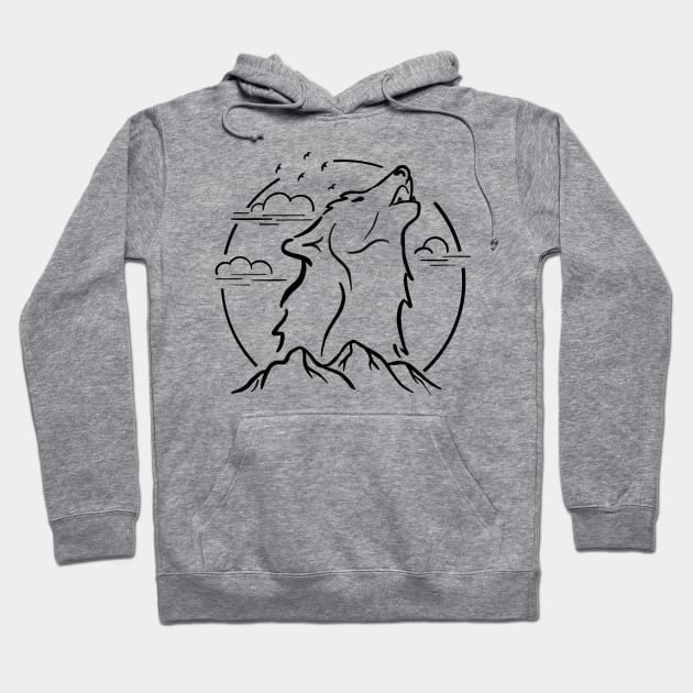 Wolf Howling Line Art Hoodie by Tebscooler